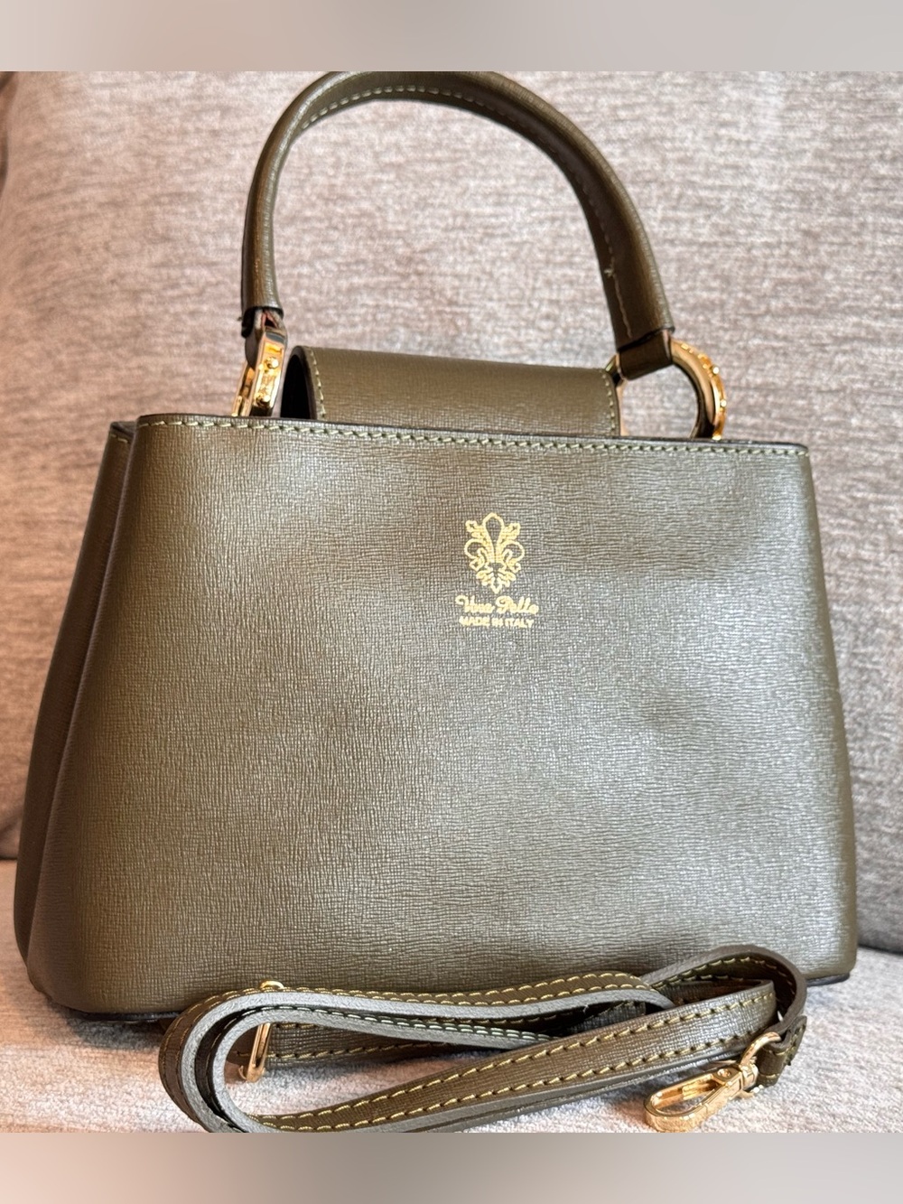 Vera Pelle Italian Leather Top Handle Crossbody Bag - Olive Green LIKE NEW